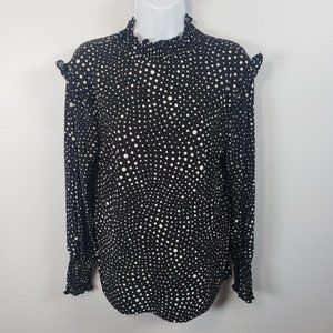 Anne Klein Black Polka Dot Print Knit Jersey Top M Stretchy Soft - MEDIUM / A119